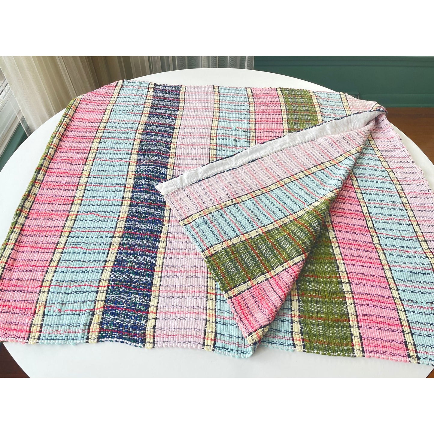 Vintage 1940s kilim runner, handmade traditional Canadian rag rug