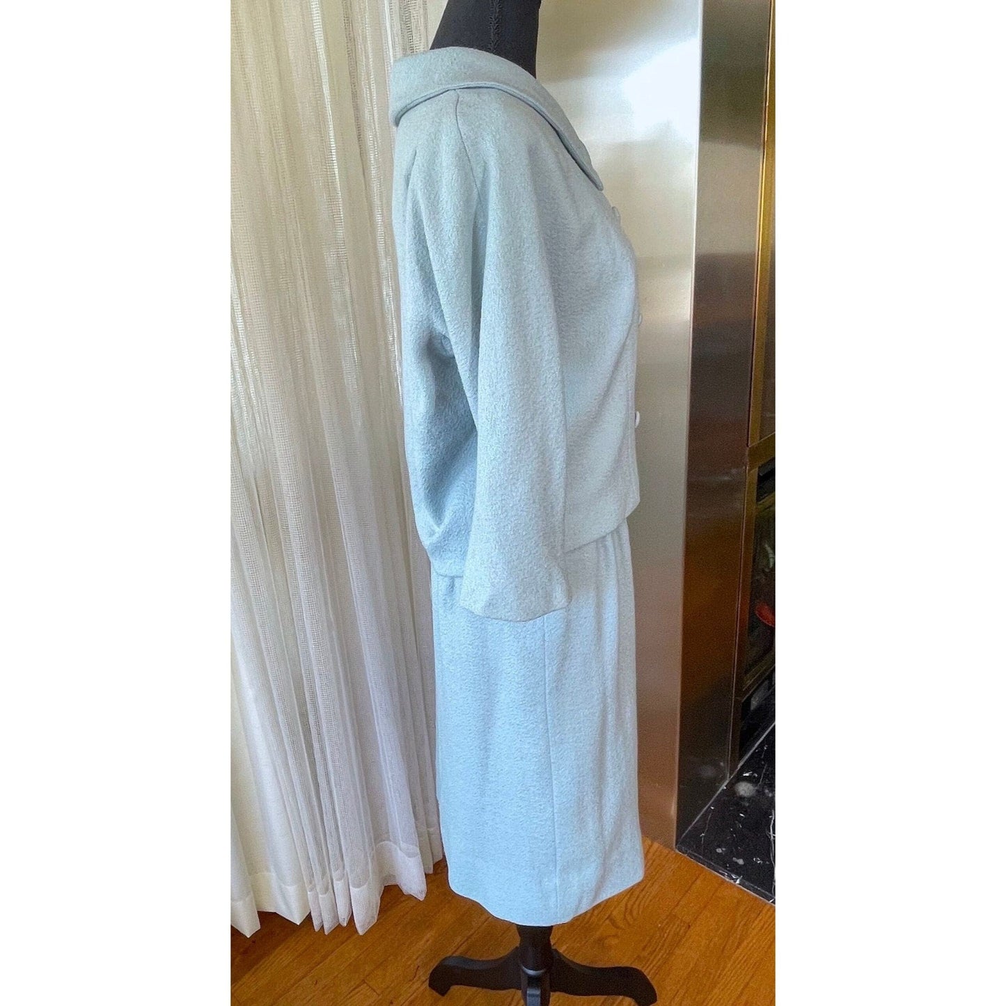 Vintage two pieces set, light blue jacket & straight skirt, AlJean