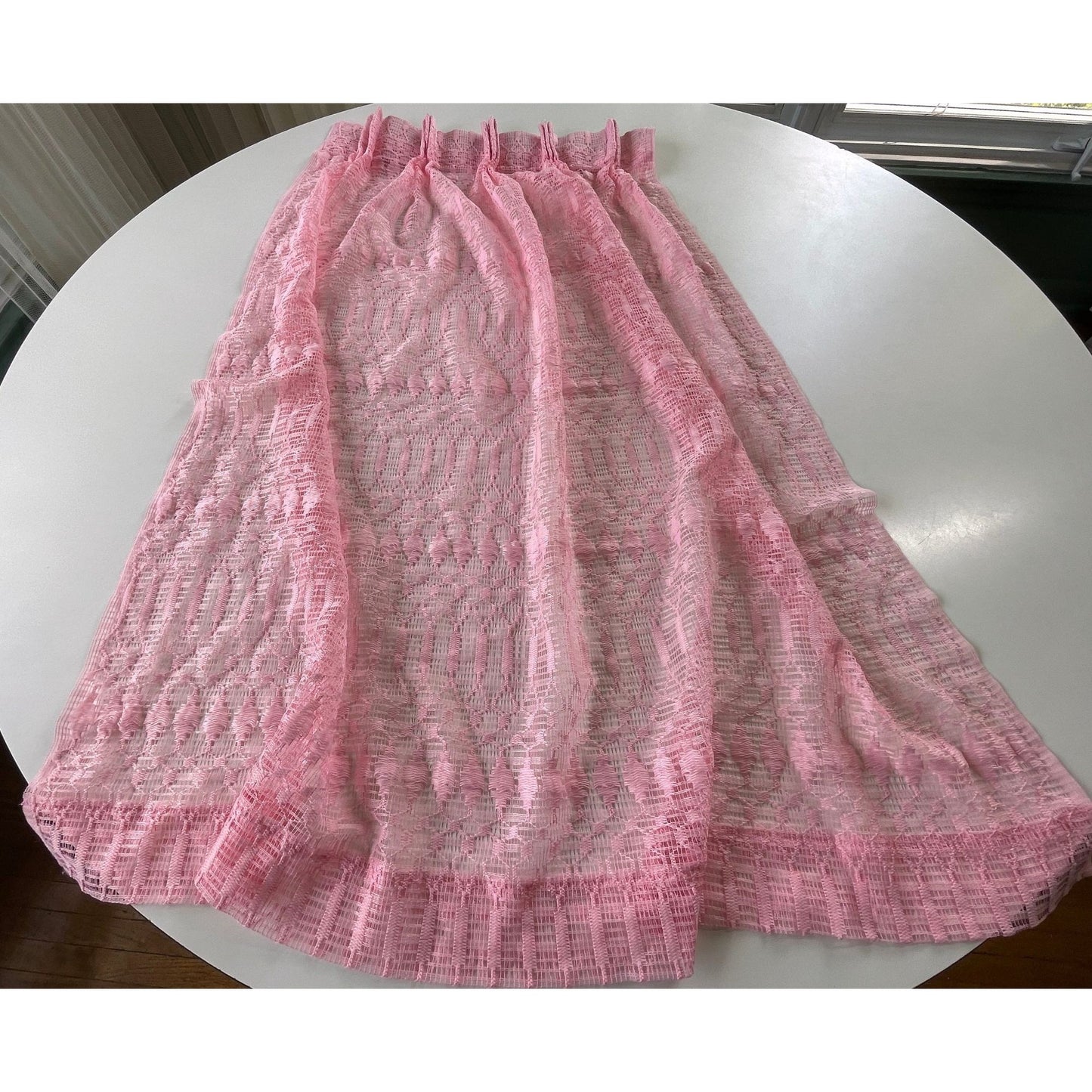 Vintage 60s pleated curtain, pink mesh
