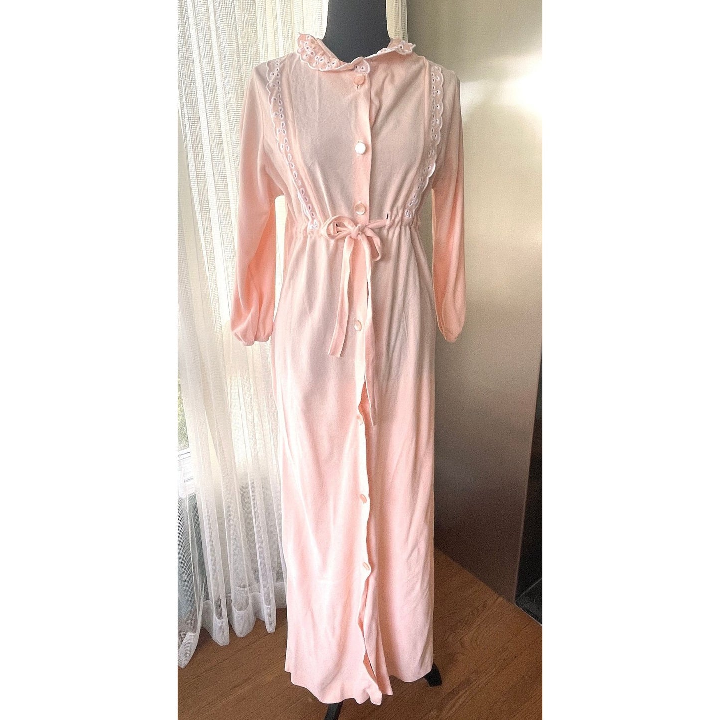Vintage 80s robe, peach flannel, Hamilton Lingerie