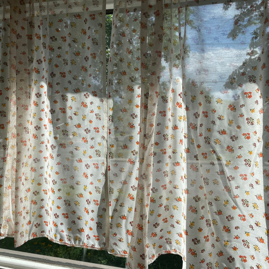 Vintage 70s curtain, orange flowers, light filtering panel