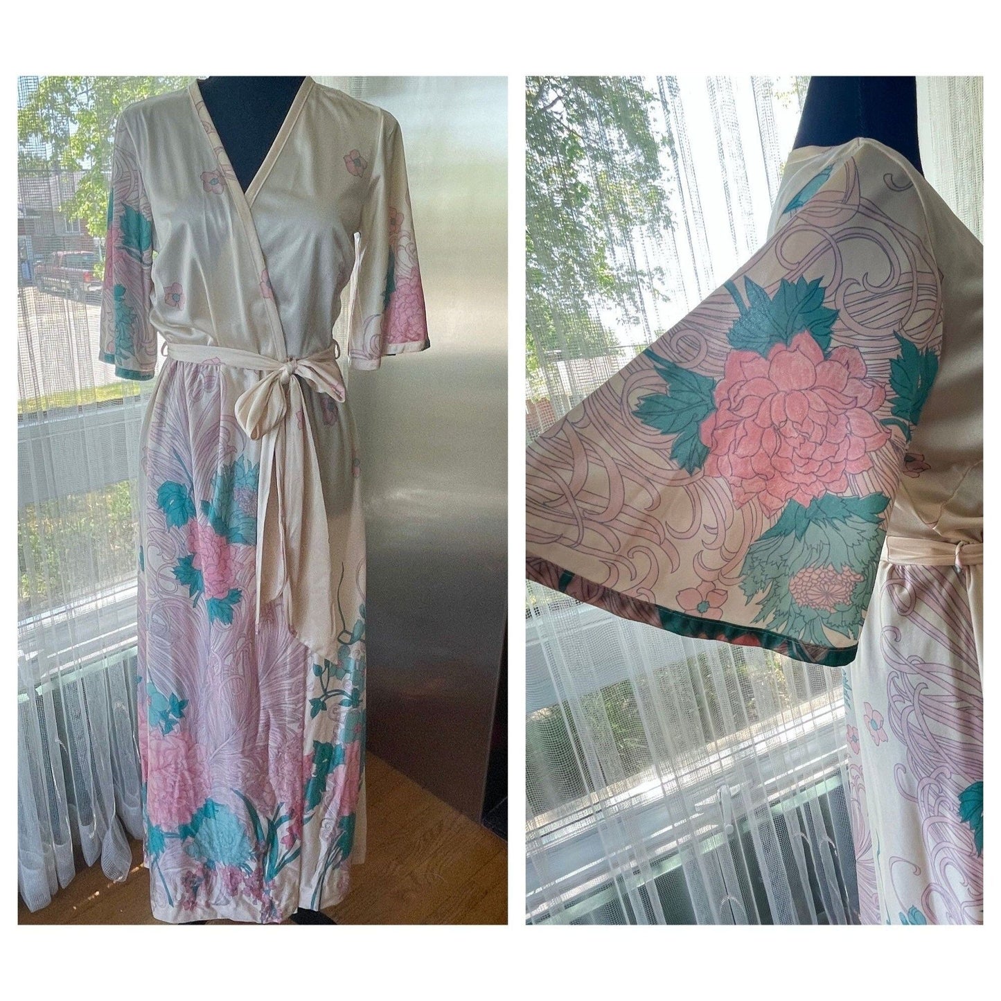 Vintage 1960s house dress, floral nylon robe, Molyclaire Canada