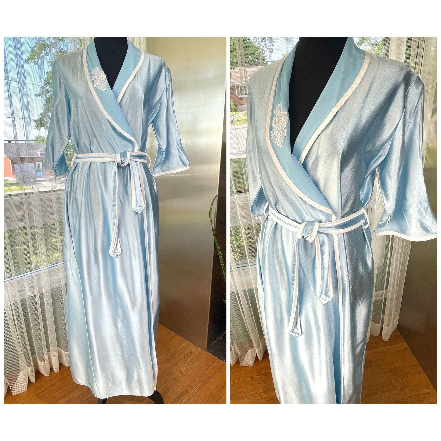 Vintage 80s house dress, baby blue robe
