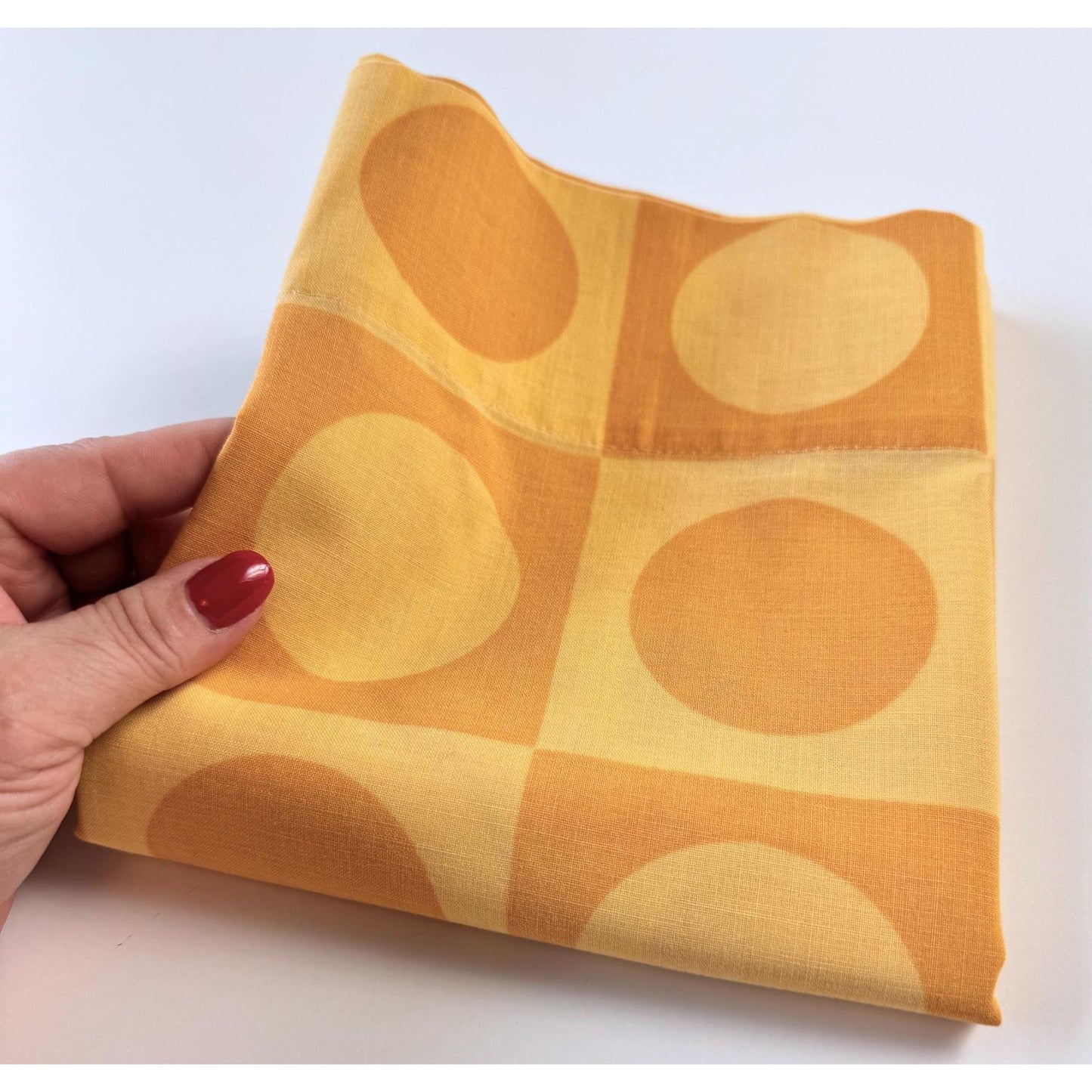 Vintage 70s pillowcase, orange yellow geometric circles, TruPrest Dominion Textile