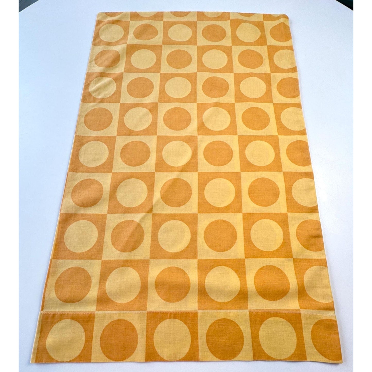Vintage 70s pillowcase, orange yellow geometric circles, TruPrest Dominion Textile