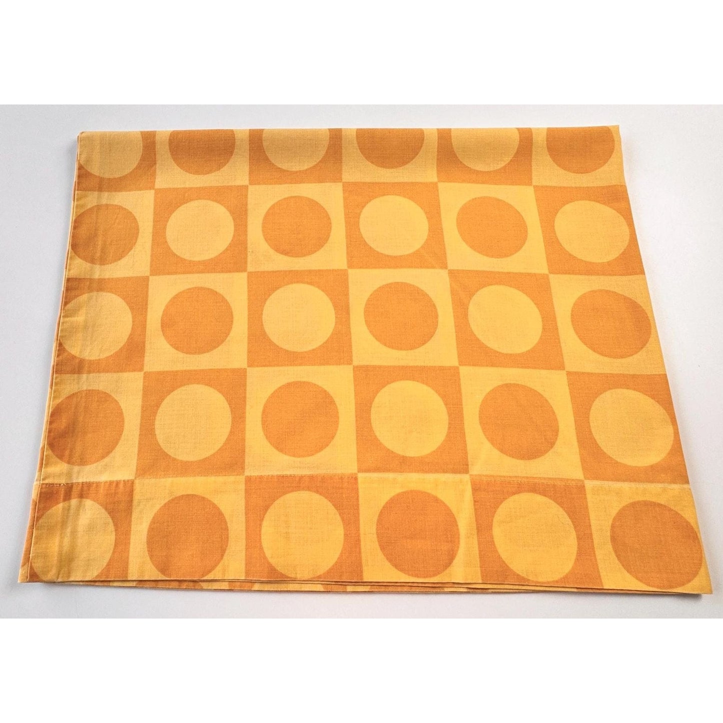 Vintage 70s pillowcase, orange yellow geometric circles, TruPrest Dominion Textile
