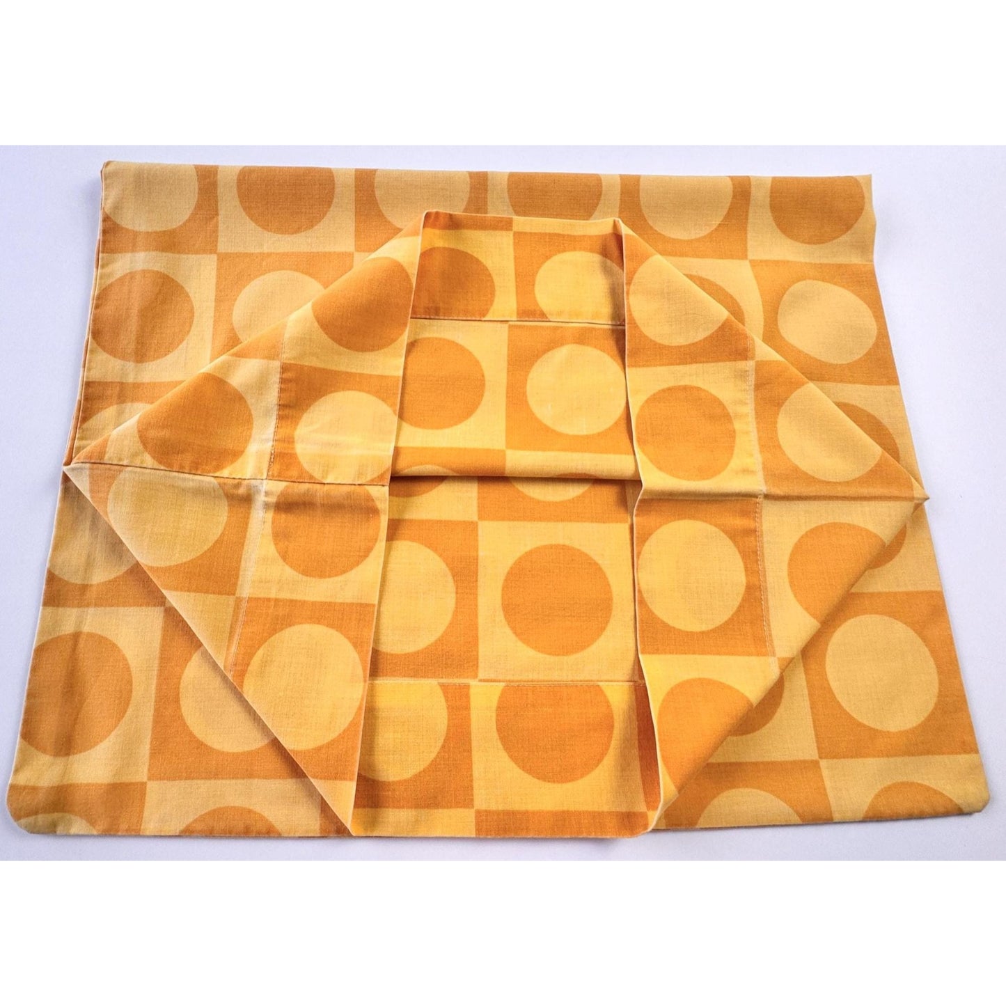 Vintage 70s pillowcase, orange yellow geometric circles, TruPrest Dominion Textile