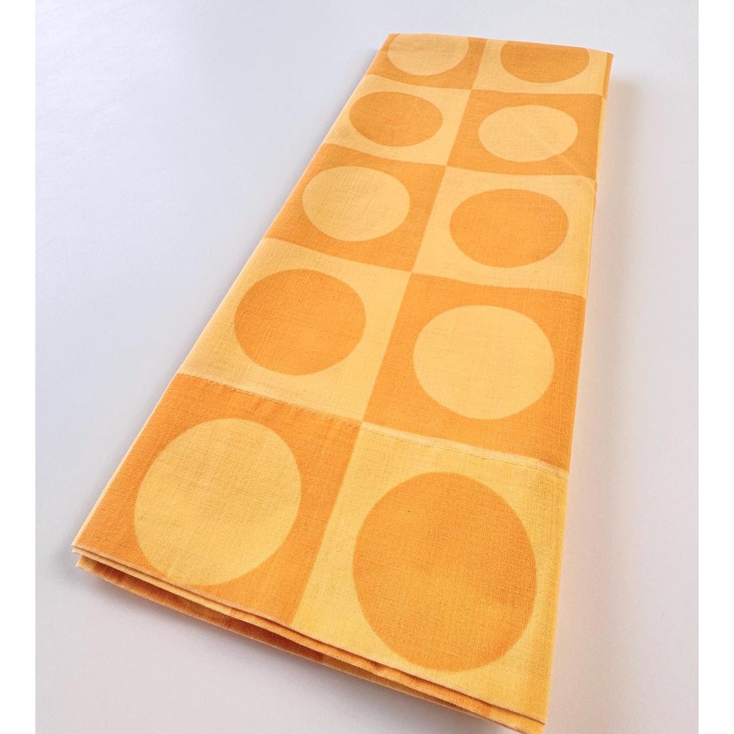 Vintage 70s pillowcase, orange yellow geometric circles, TruPrest Dominion Textile