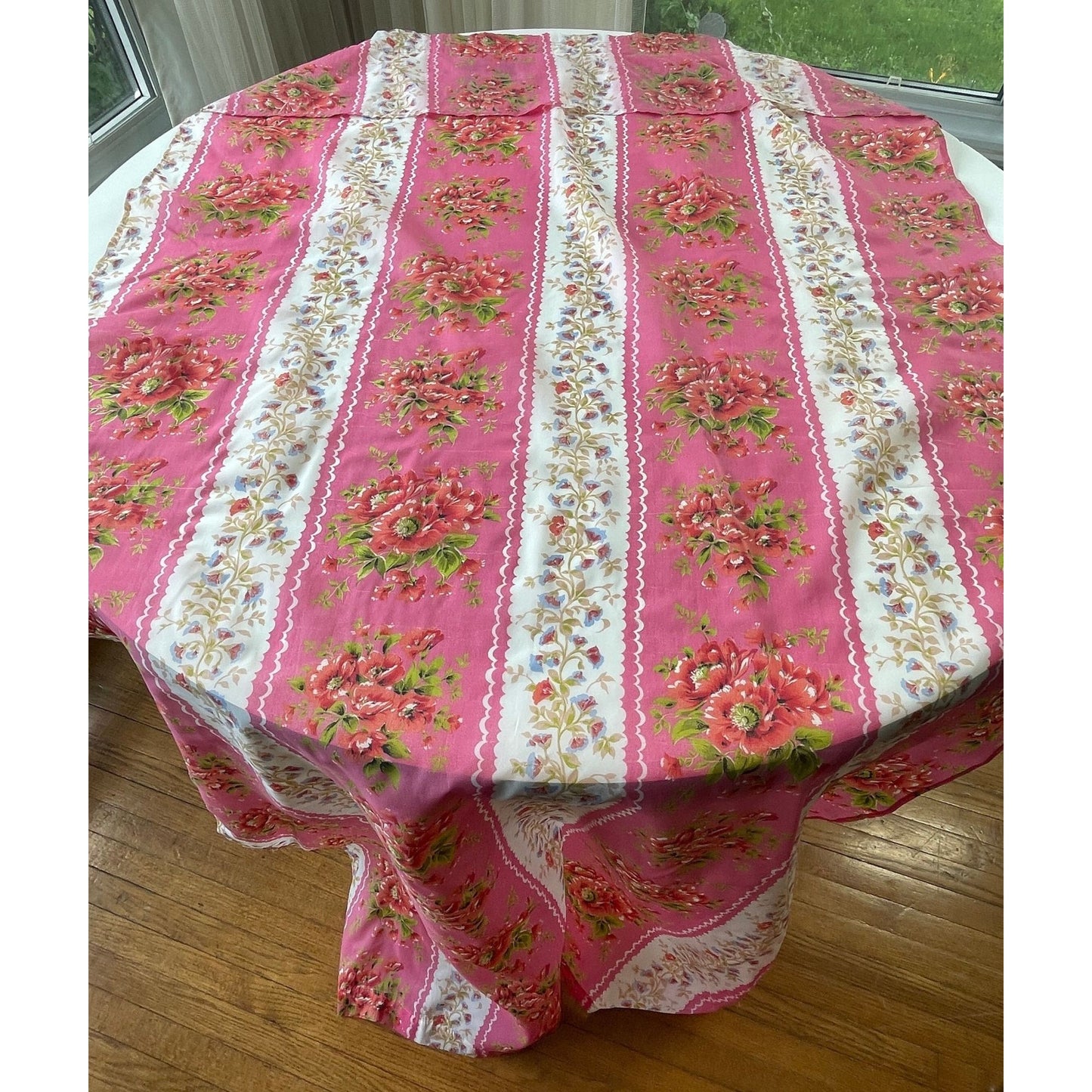 Vintage 60s sheer pink floral curtain, single panel