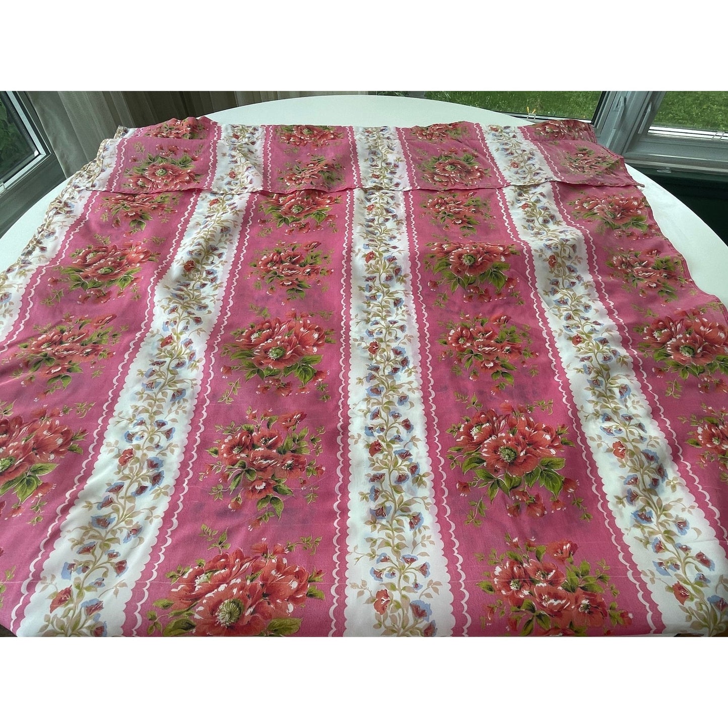 Vintage 60s sheer pink floral curtain, single panel