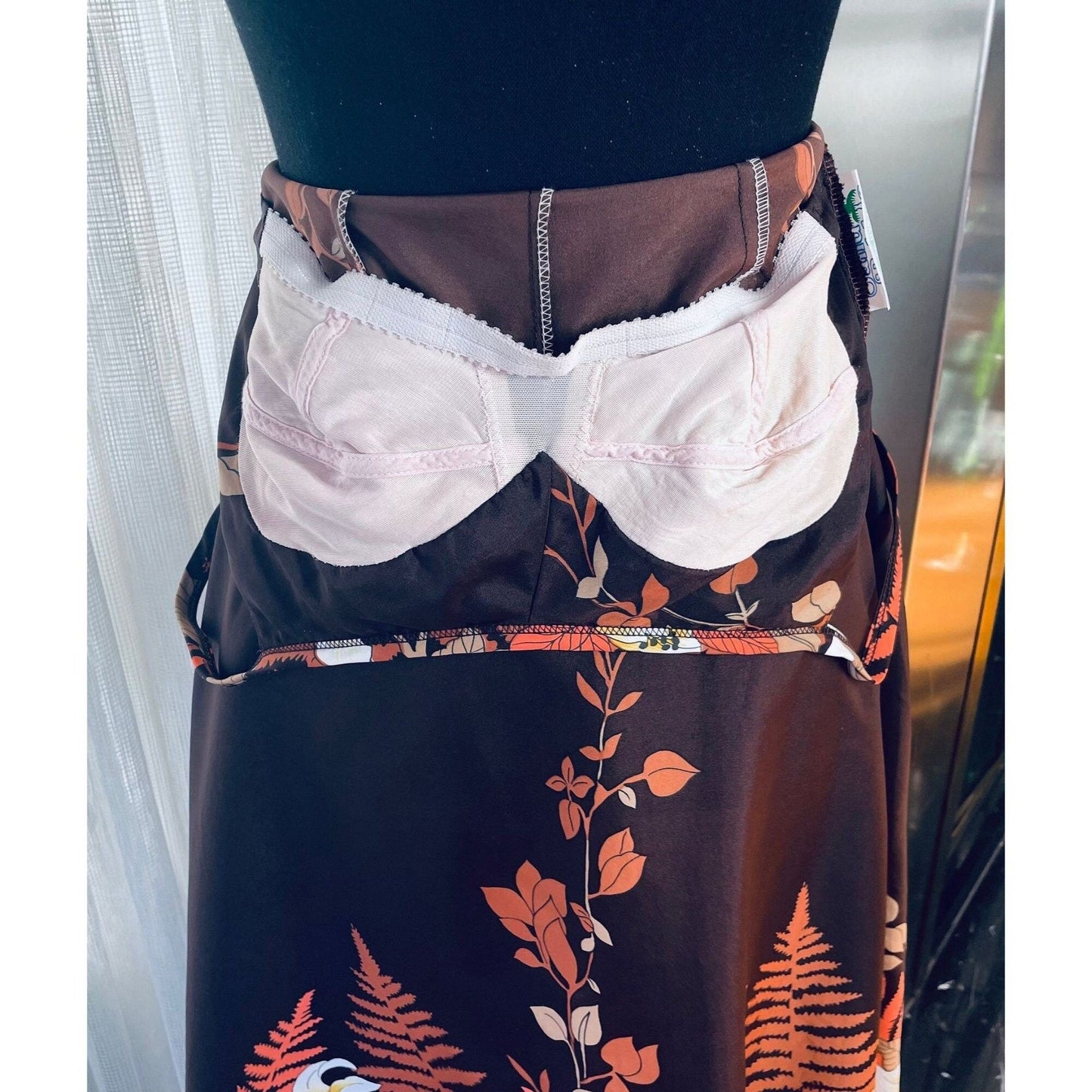 Vintage 80s dress, chocolate brown, sleeveless, bra inserts, Sand Pebble of Hawaii