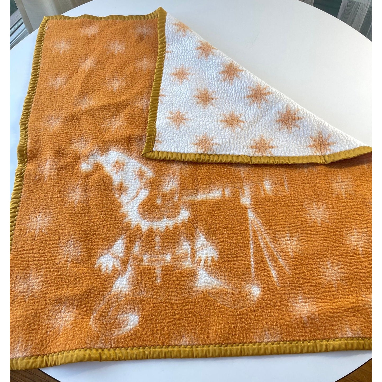 Vintage baby blanket, reversible fleece with satin trim