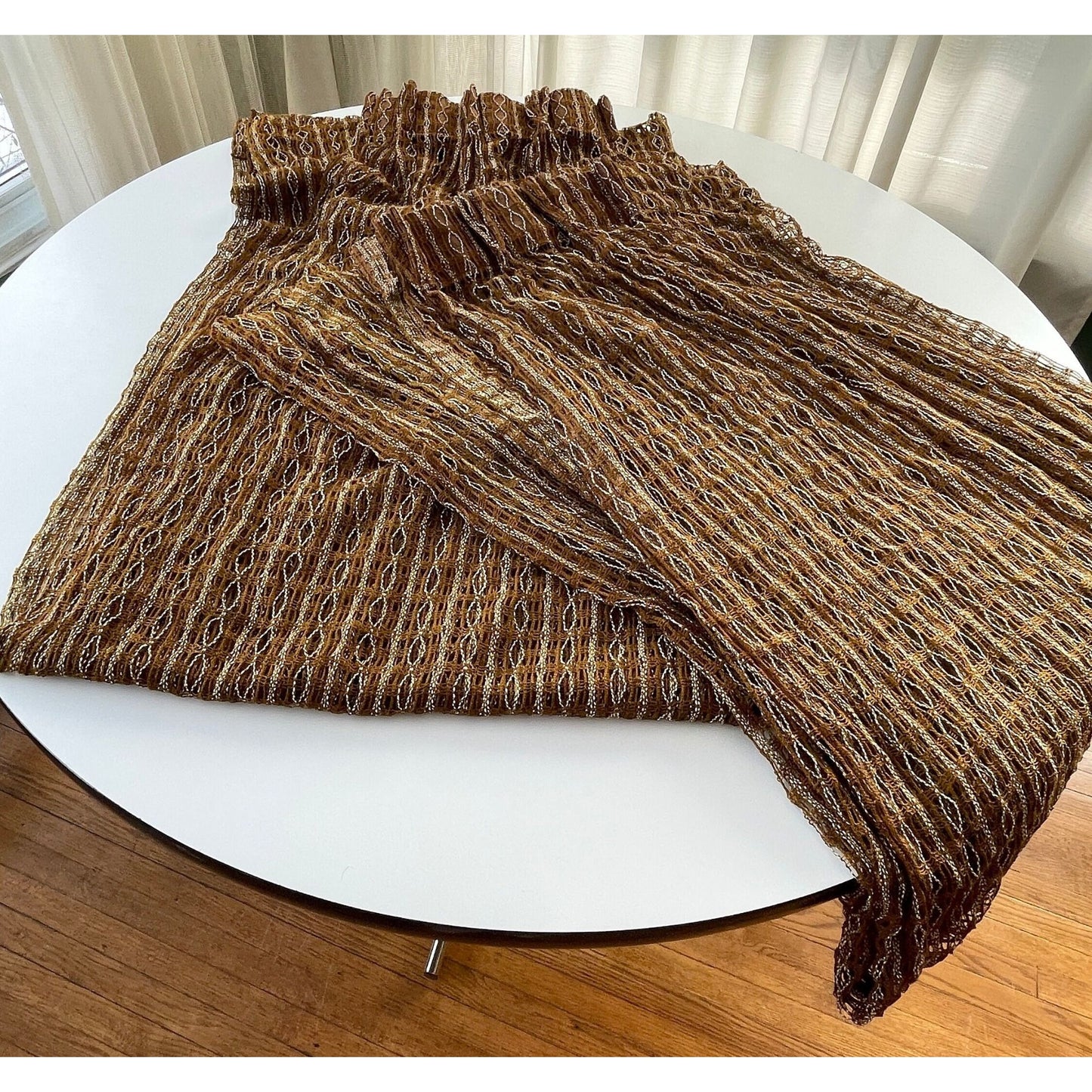 Vintage 70s net woven curtains, with tiebacks