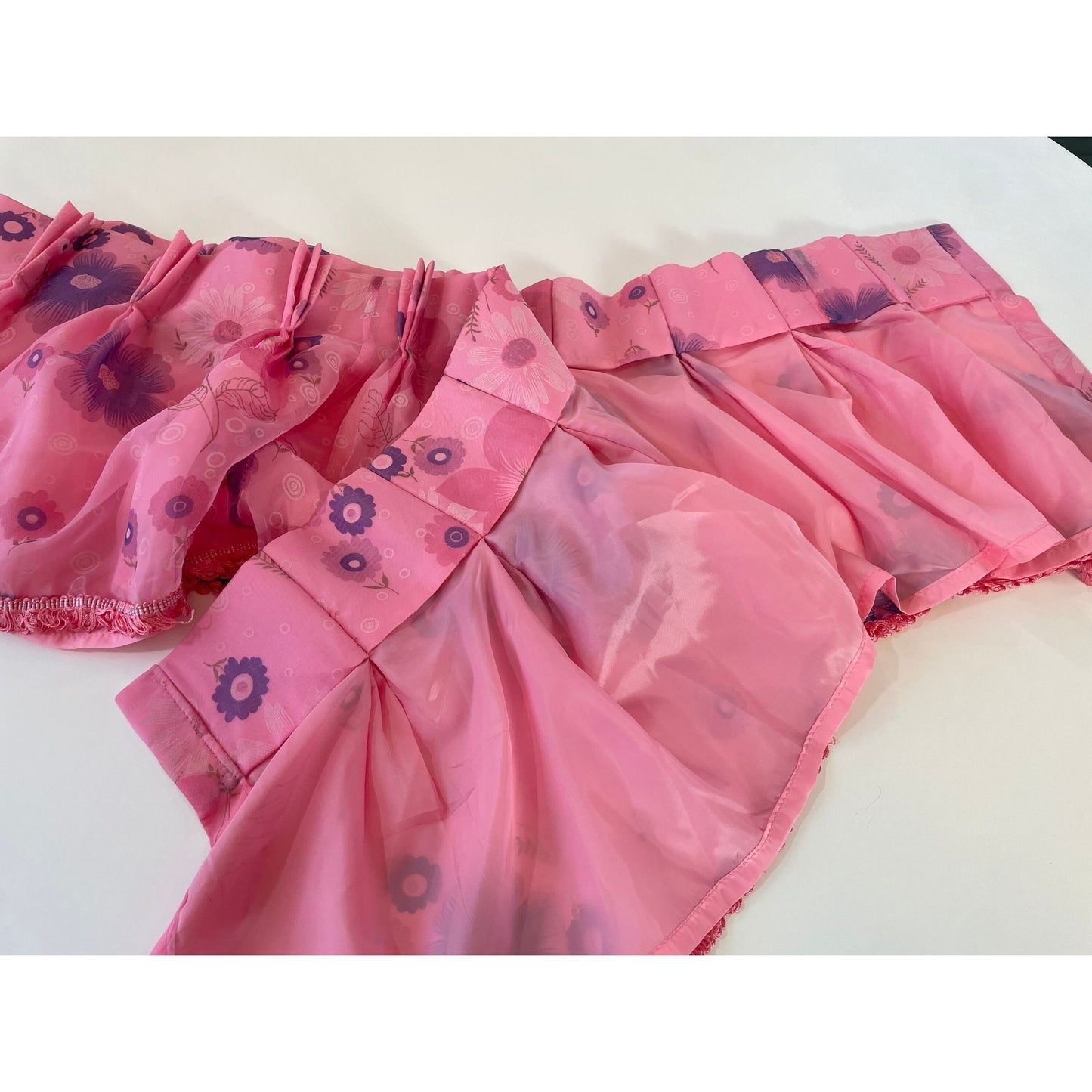 Vintage 70s pleated valance, pink and purple floral