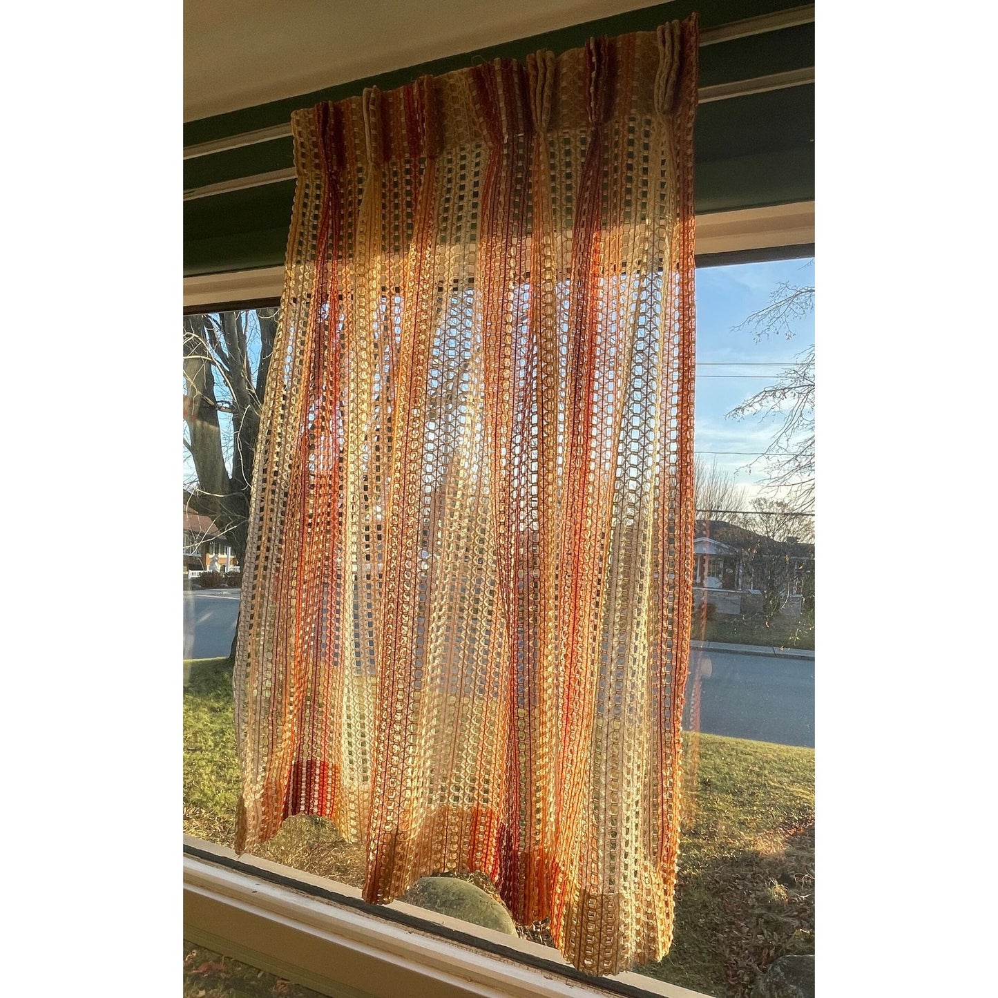Vintage 70s pleated curtain, honeycomb weave, brown ombre