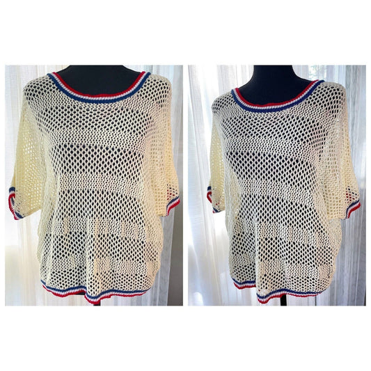 Vintage 80s mesh top, bat sleeves sportswear, Defige by Durer