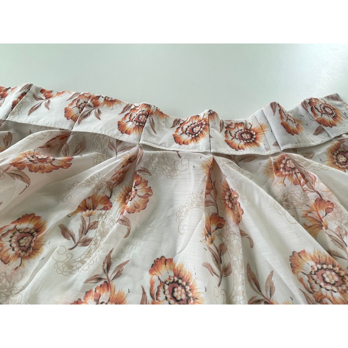 Vintage 60s sheer orange floral pleated curtain