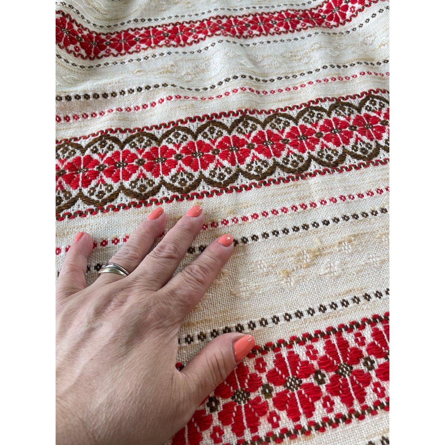 Vintage 70s pleated curtain panel, single panel, red brown stripes