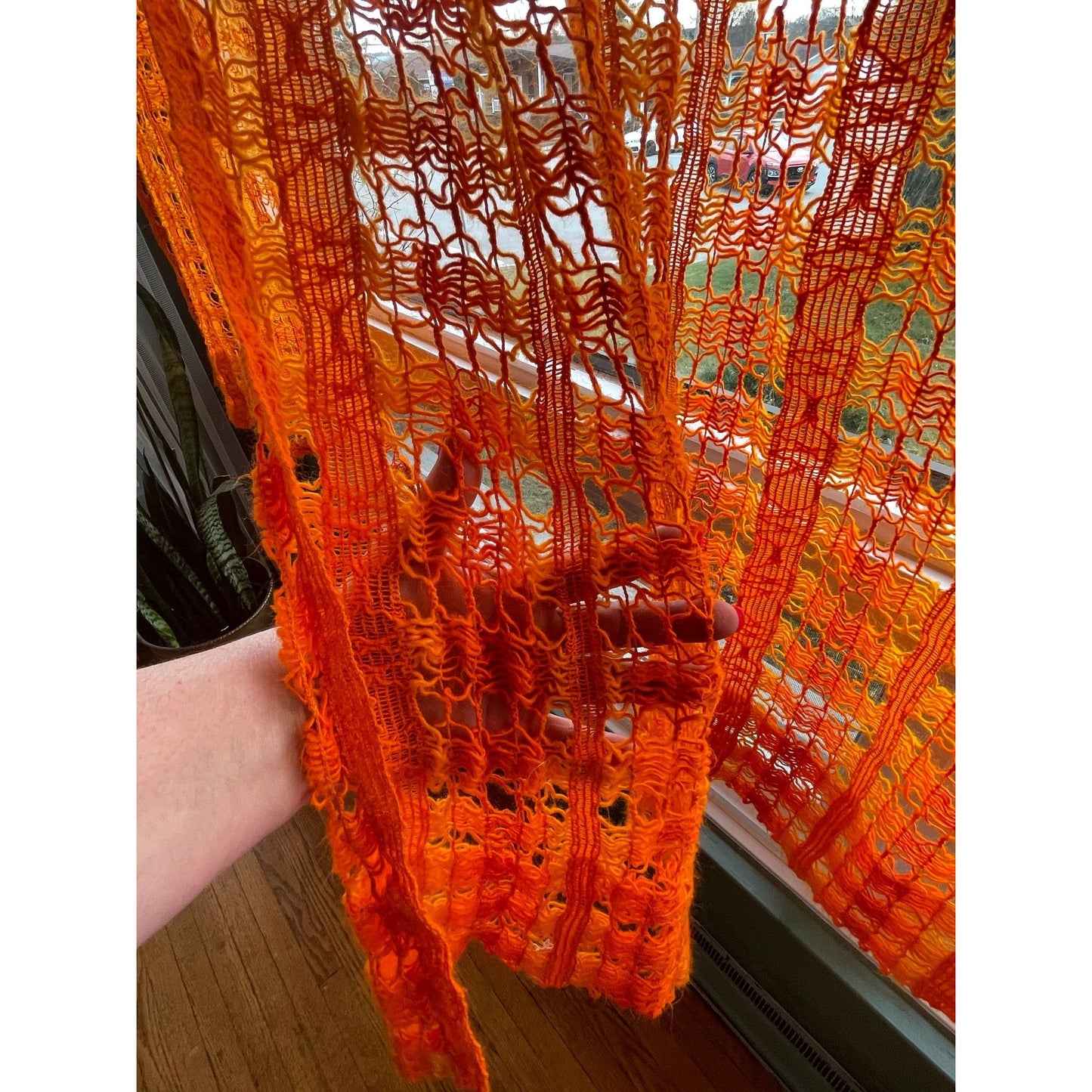 Vintage 70s net woven orange curtains