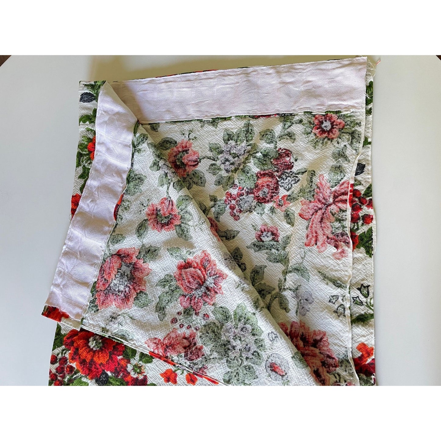 Vintage 60s barkcloth red floral curtain, single panel