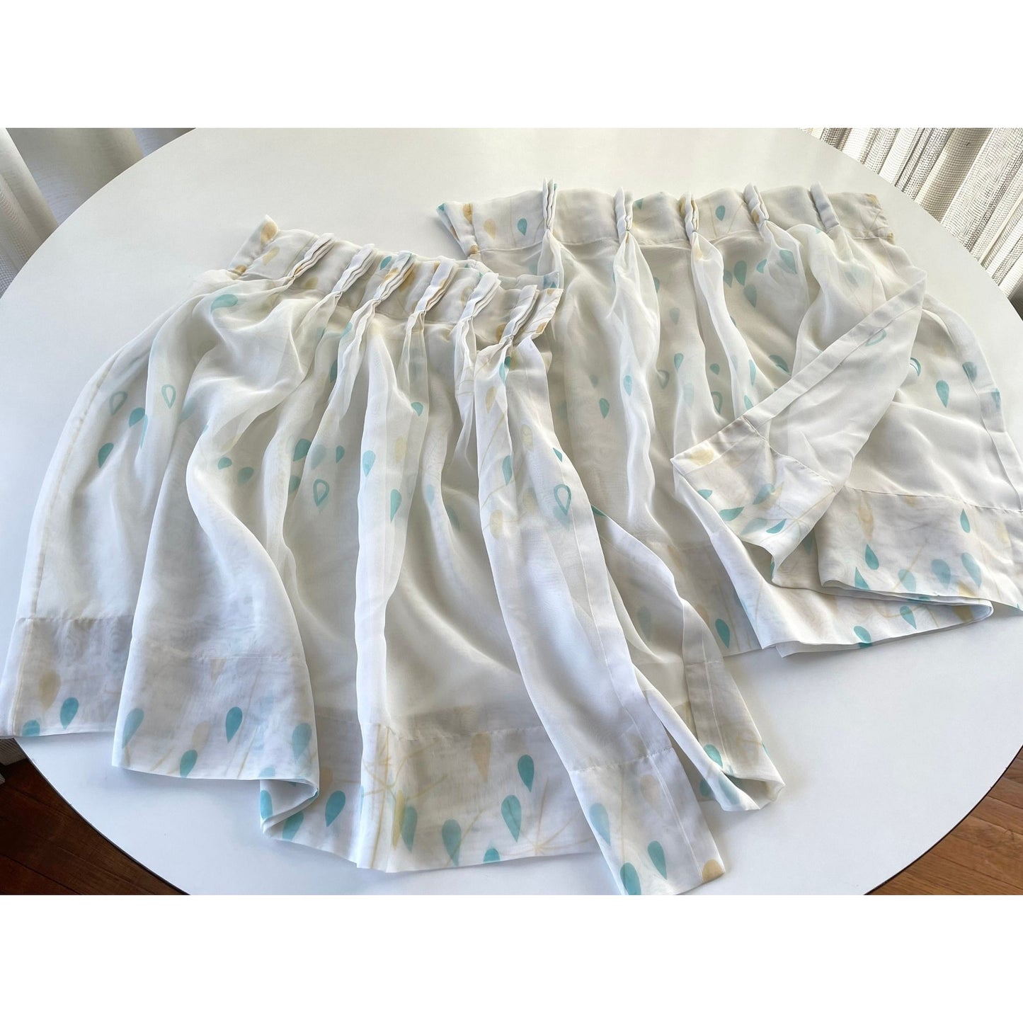 Vintage 50s kitchen curtain, teal yellow white