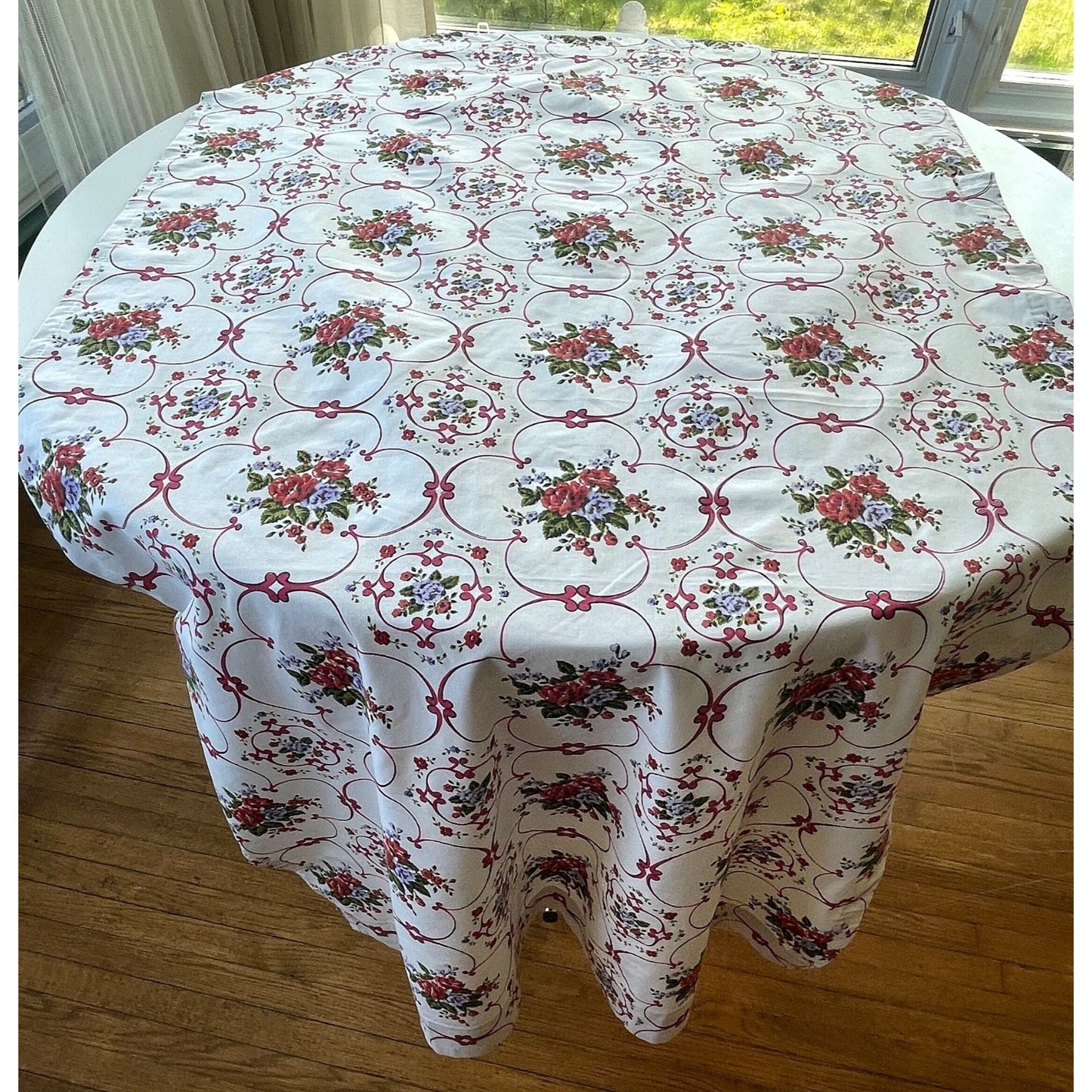 Vintage 60s black out curtains, red white floral