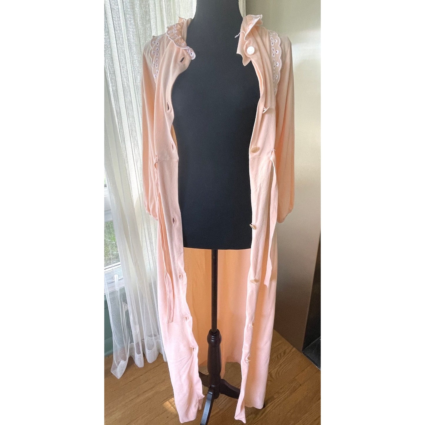 Vintage 80s robe, peach flannel, Hamilton Lingerie