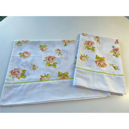 Vintage 70s pillowcases set, yellow orange floral, TruPrest
