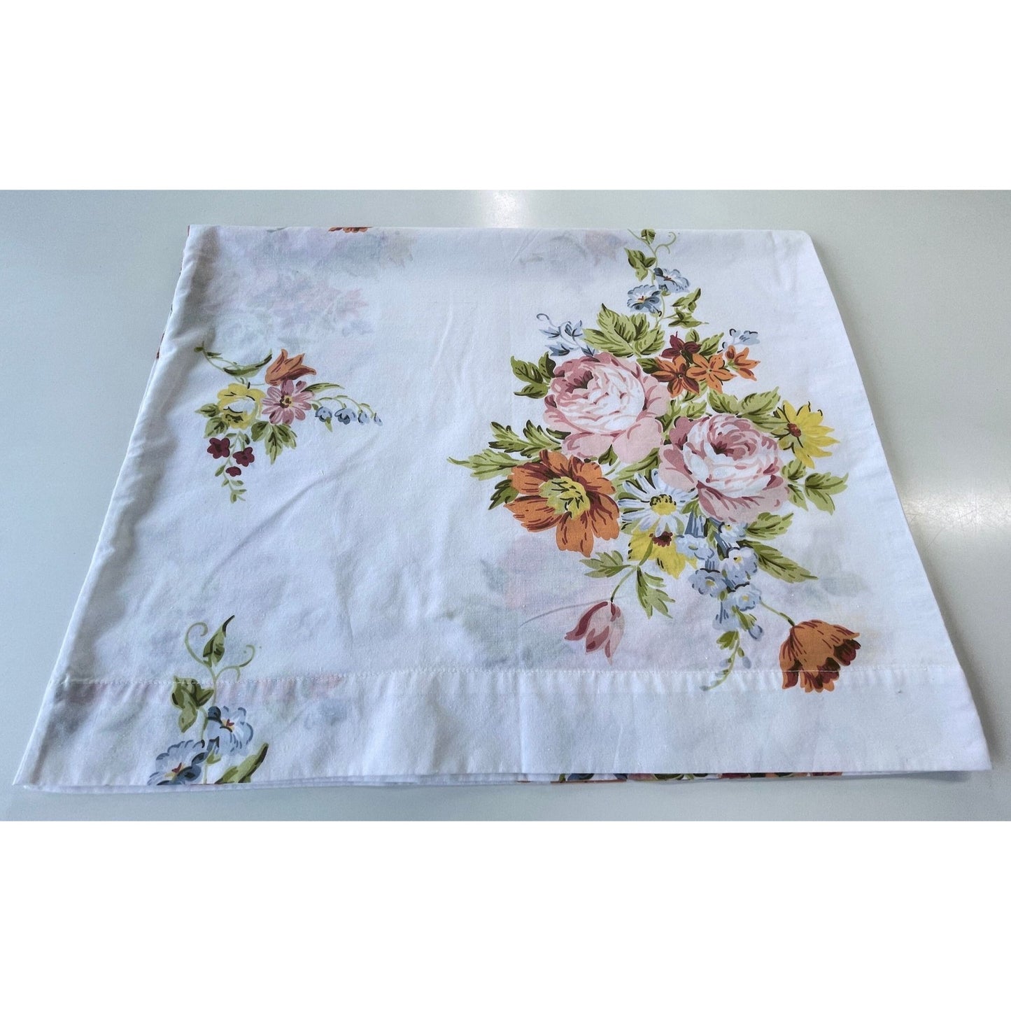 Vintage 80s pink floral single pillowcase