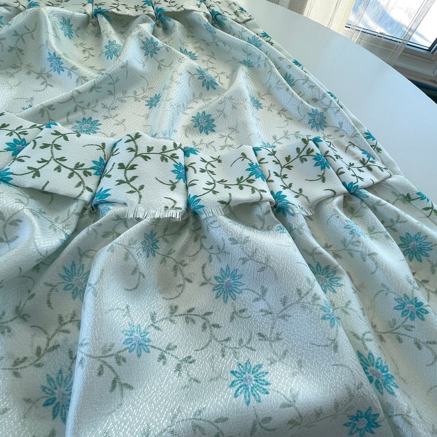 Vintage 60s blue fowers pleated curtains panels