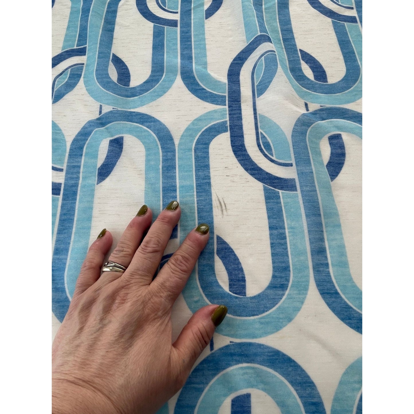 Vintage 70s blue geometric curtain, single panel