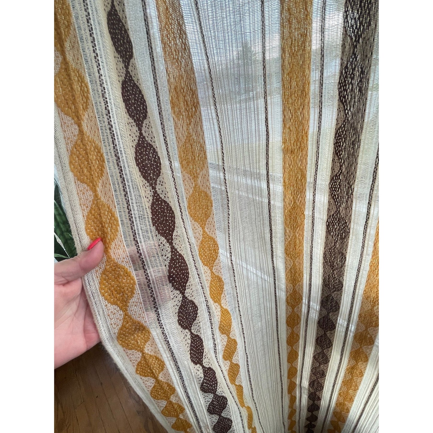 Vintage 70s net woven brown pleated curtain