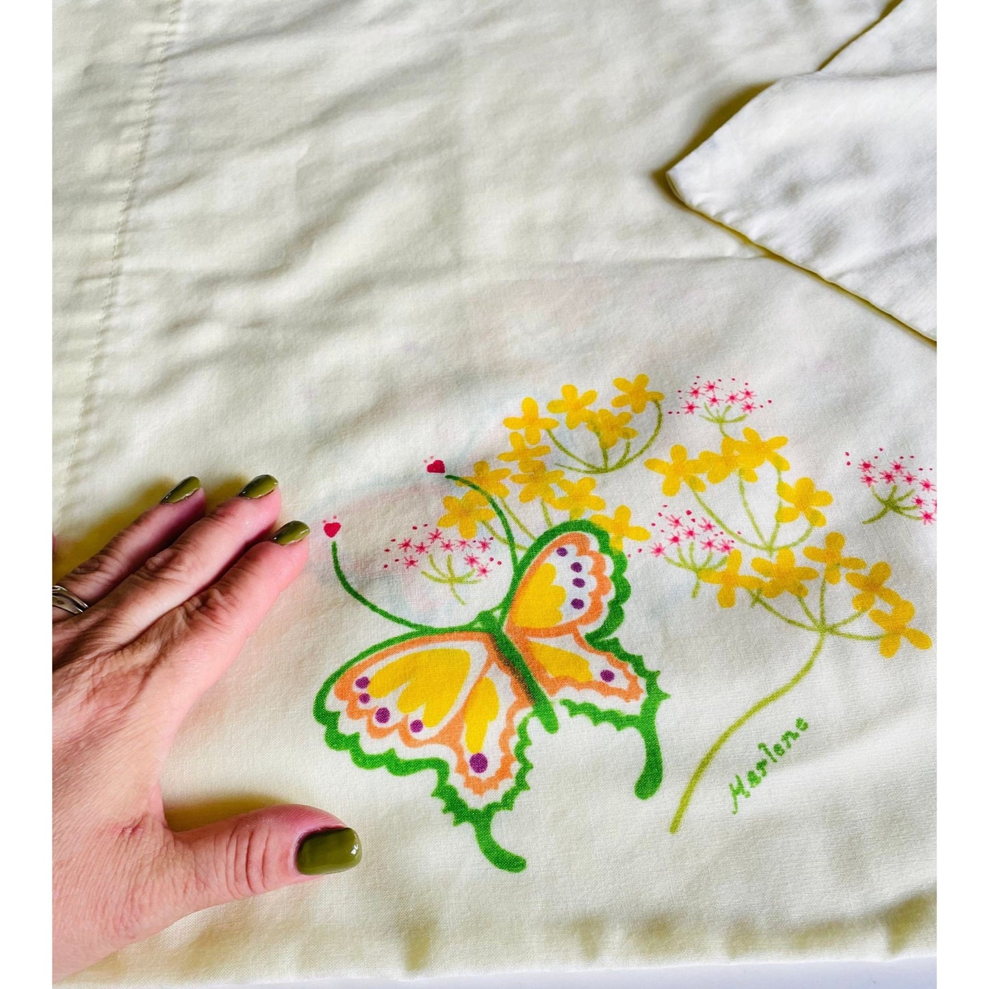Vintage 70s pillowcases, yellow and orange butterflies, TasteMaker