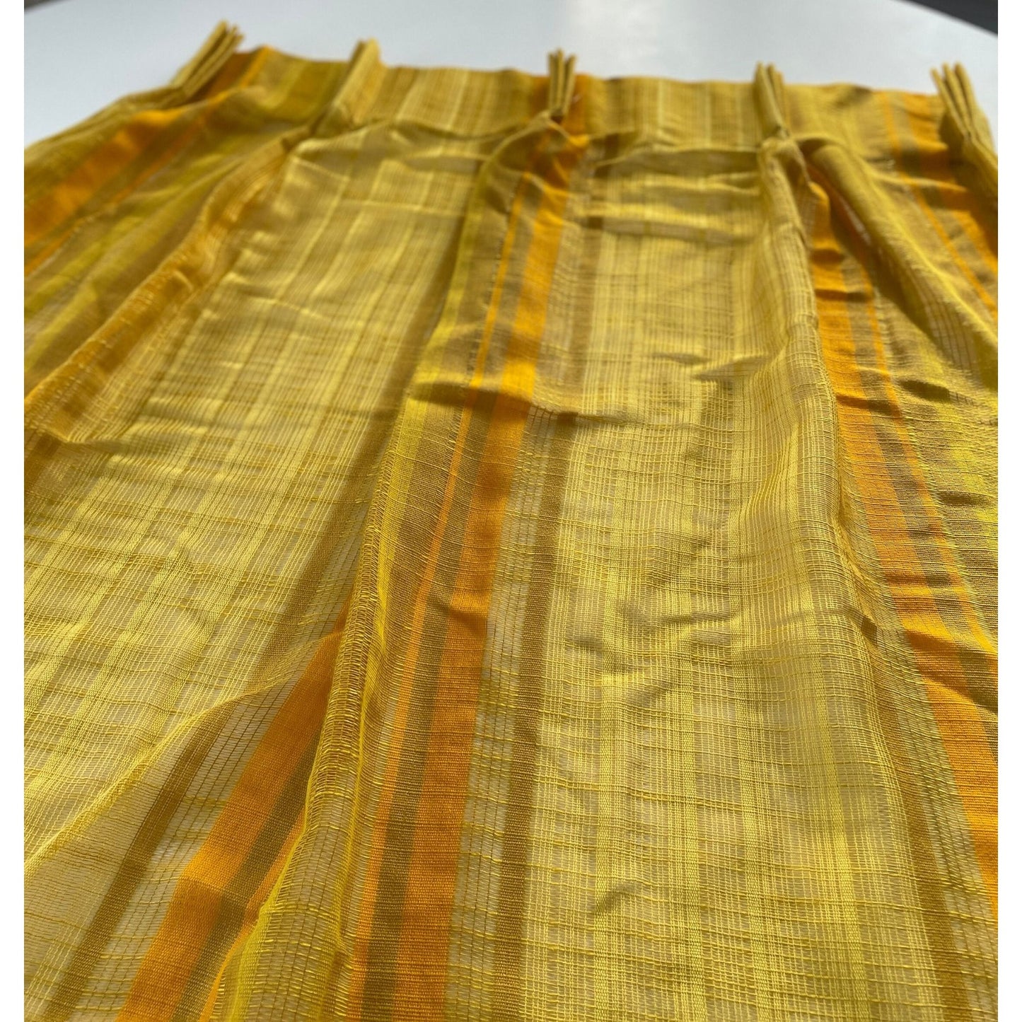 Vintage 70s pleated pair of curtains, yellow