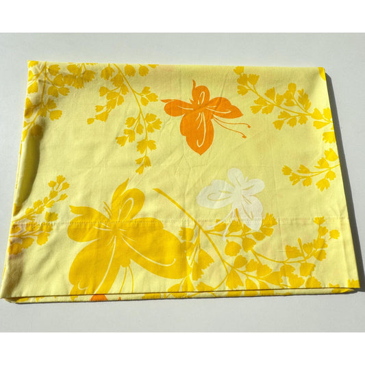 Vintage 70s pillowcase, yellow orange white butterflies, SpringMaid