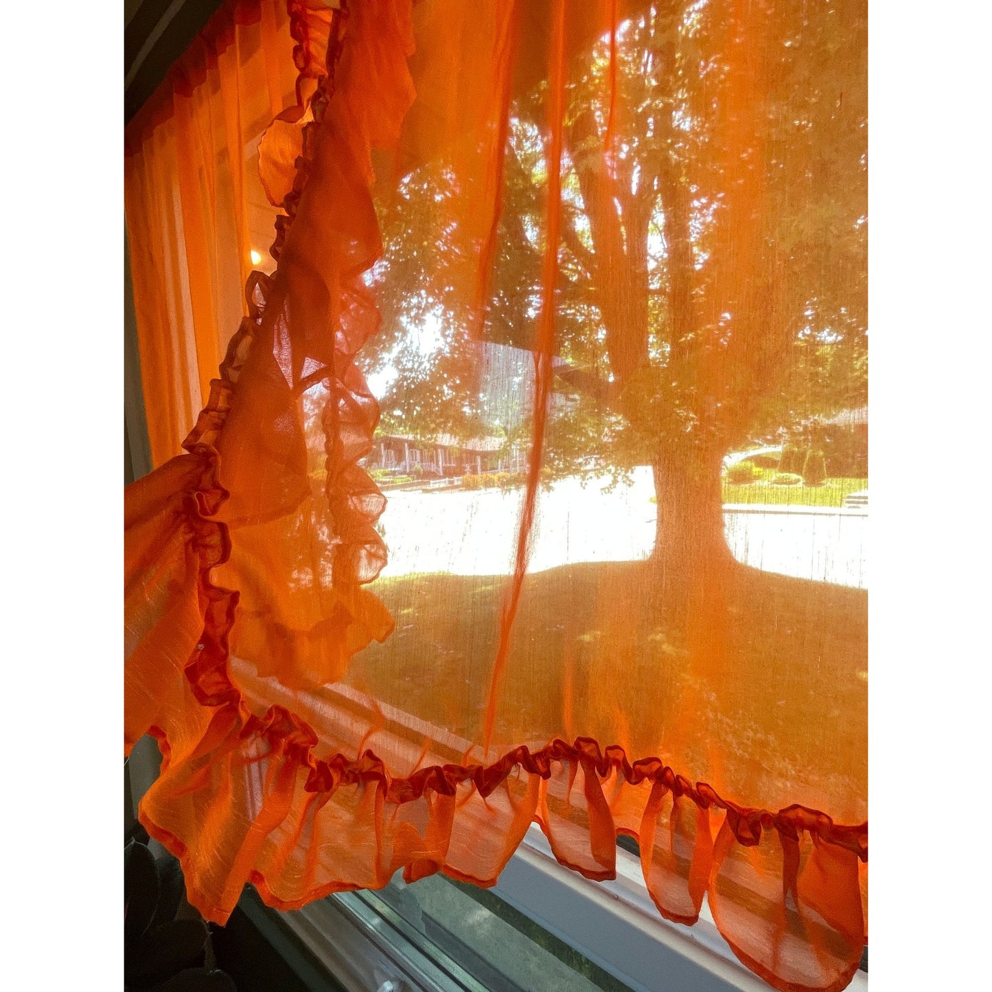 Vintage 70s curtains, orange sheer ruffled panels