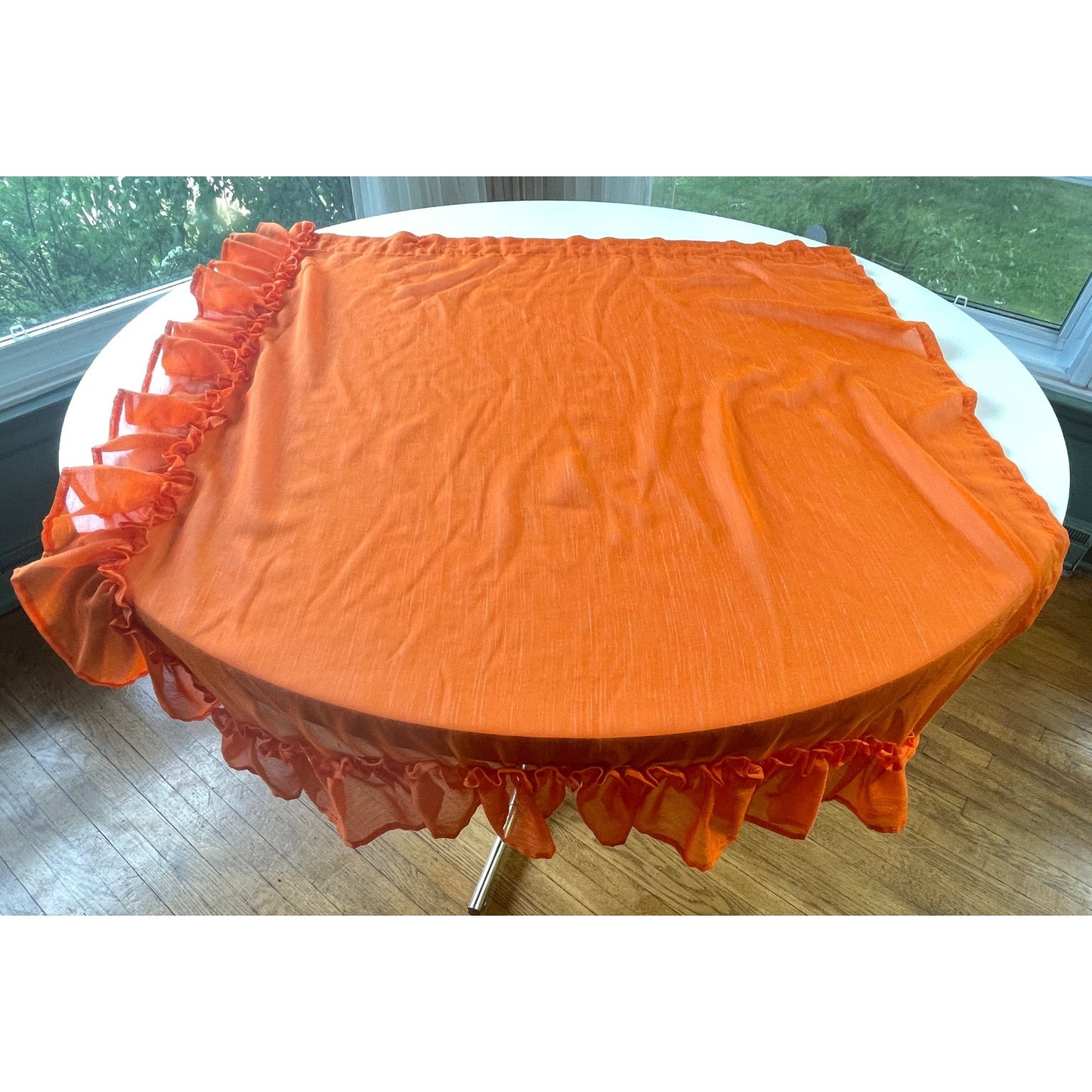 Vintage 70s curtains, orange sheer ruffled panels