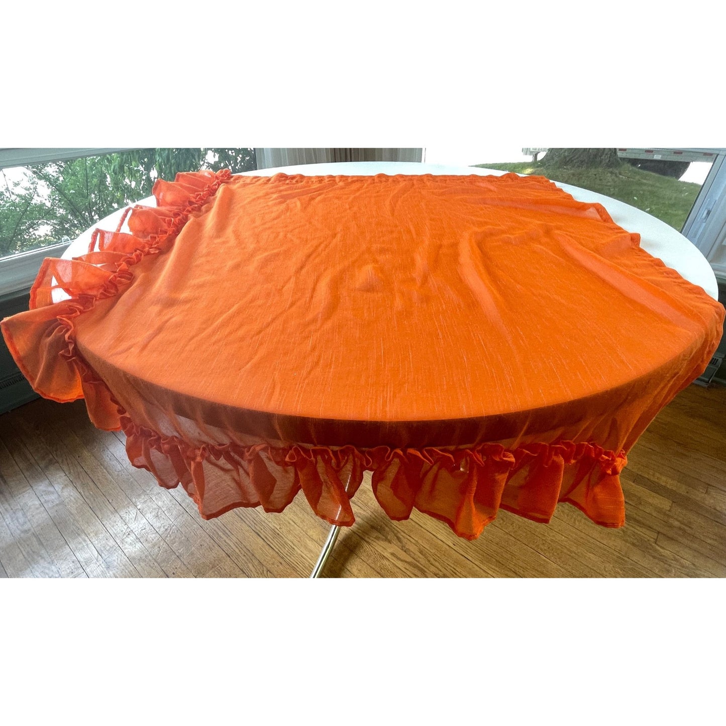 Vintage 70s curtains, orange sheer ruffled panels