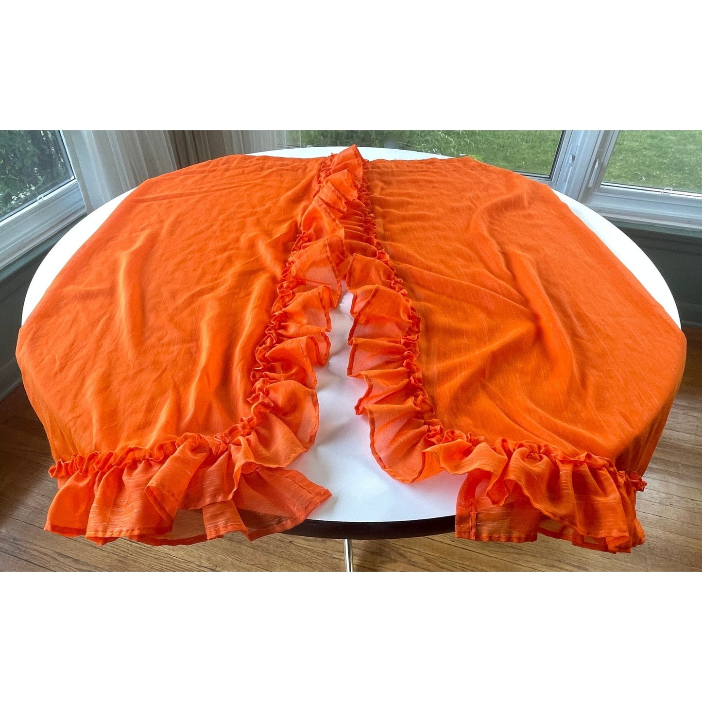 Vintage 70s curtains, orange sheer ruffled panels