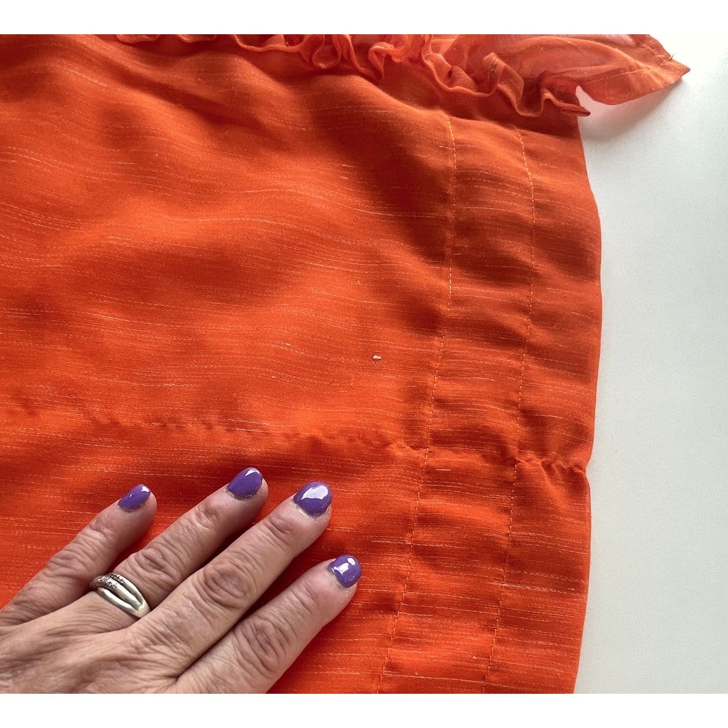 Vintage 70s curtains, orange sheer ruffled panels