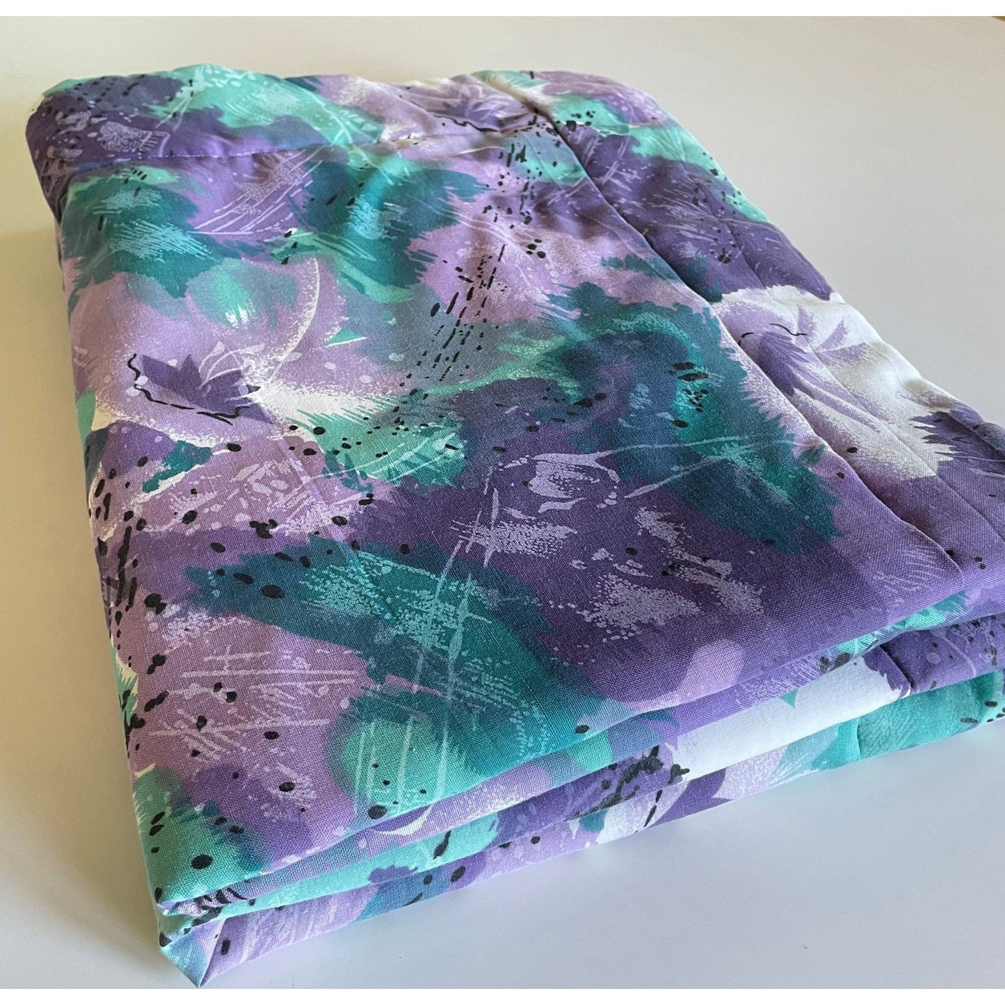 Vintage 80s pillow shams, green and purple abstract pattern