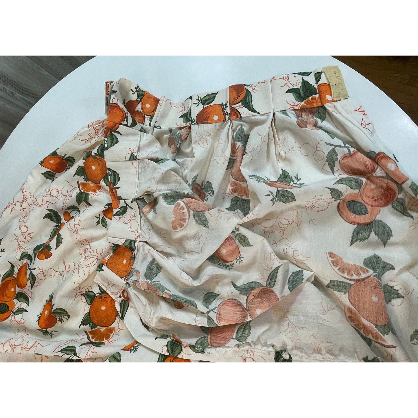 Vintage 50s pleated curtain, orange fruits novelty print