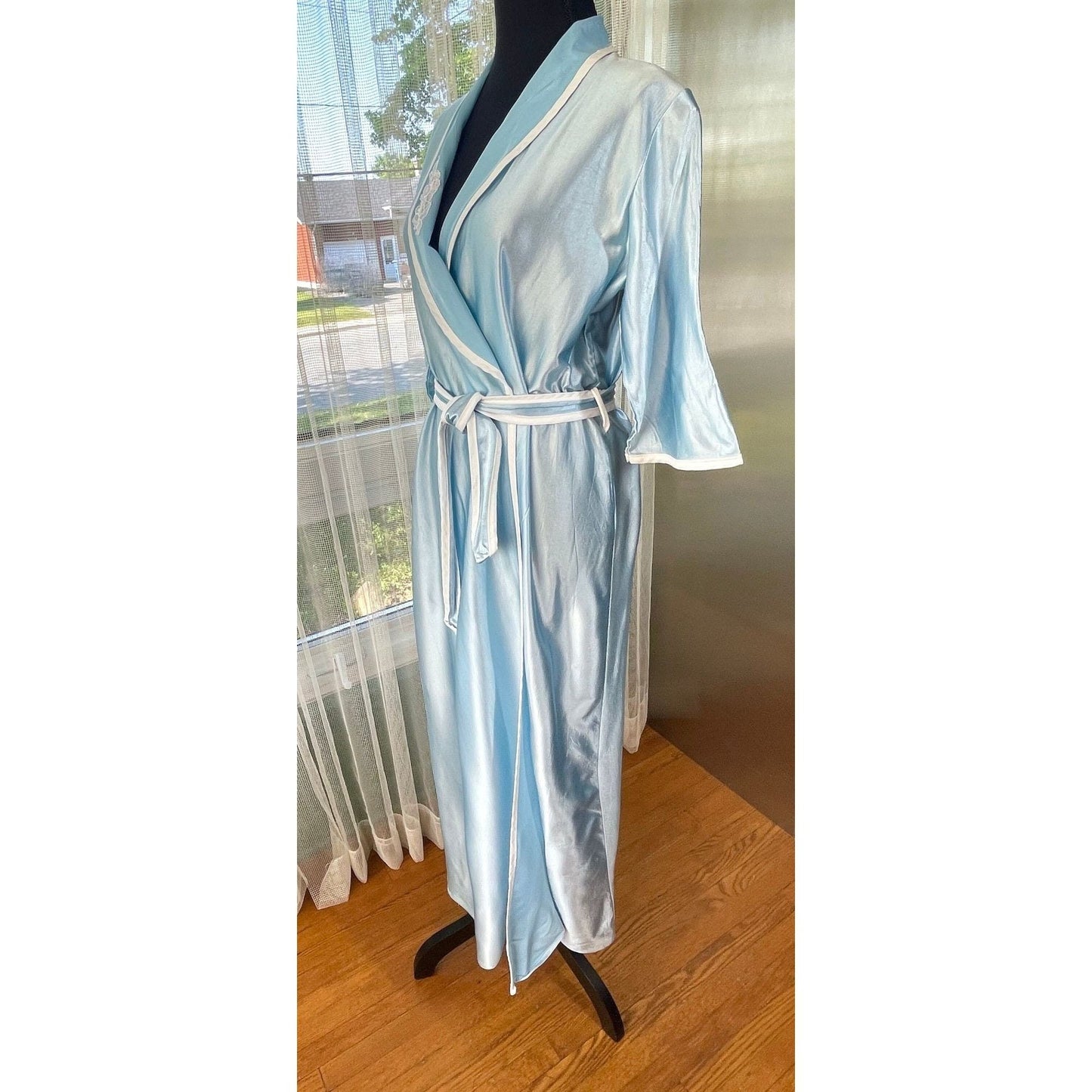 Vintage 80s house dress, baby blue robe