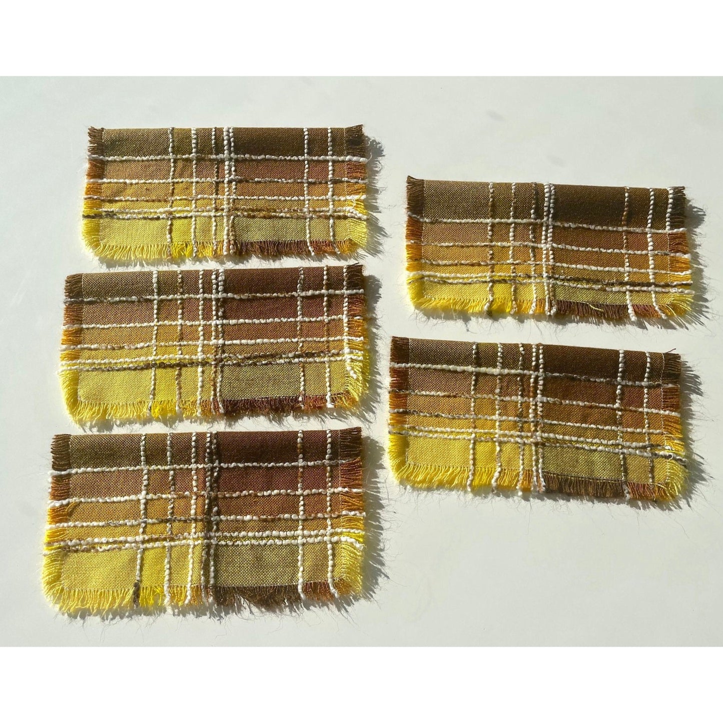 Vintage 80s woven napkins brown and yellow, set of 5