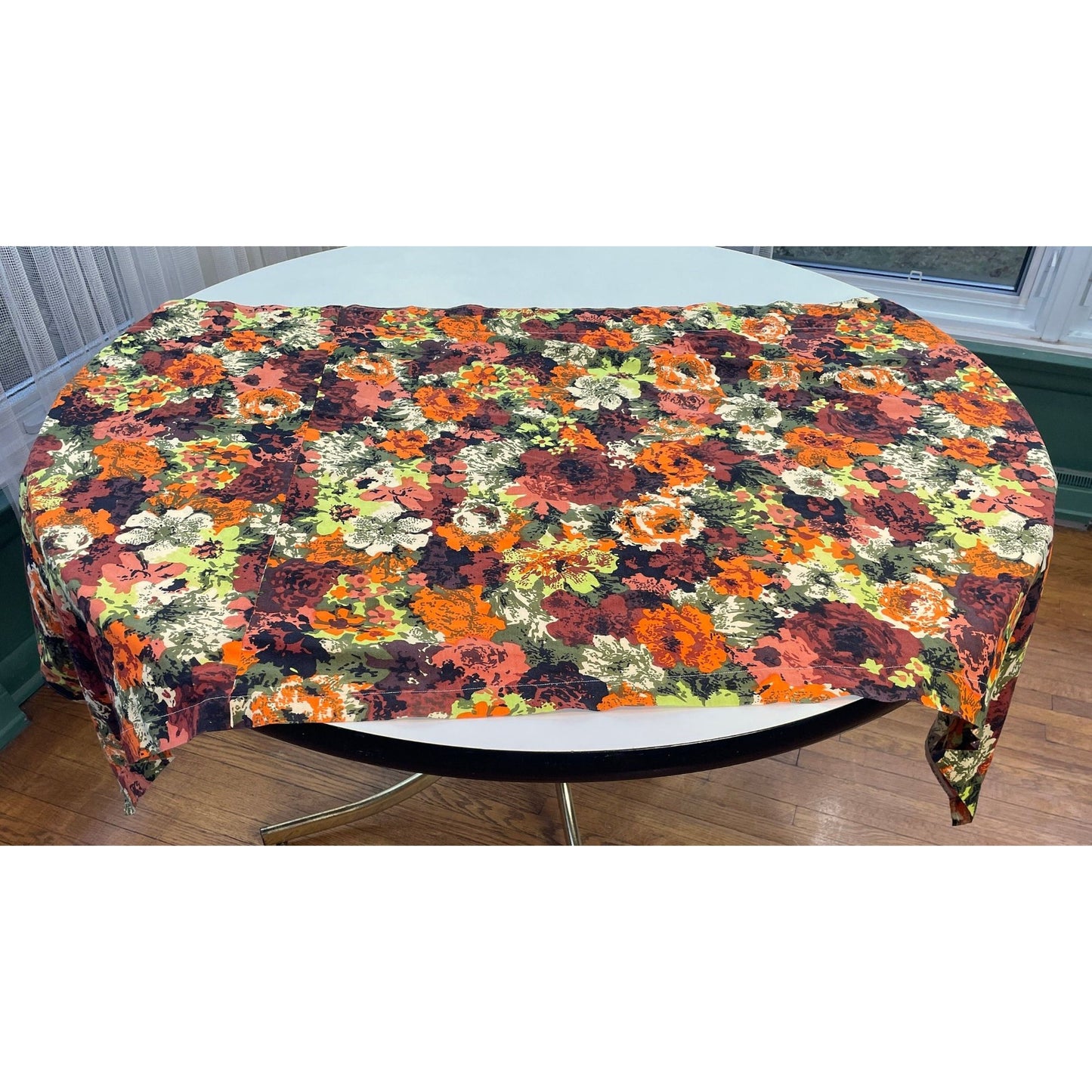 Vintage 60s pleated panels, bold orange green floral