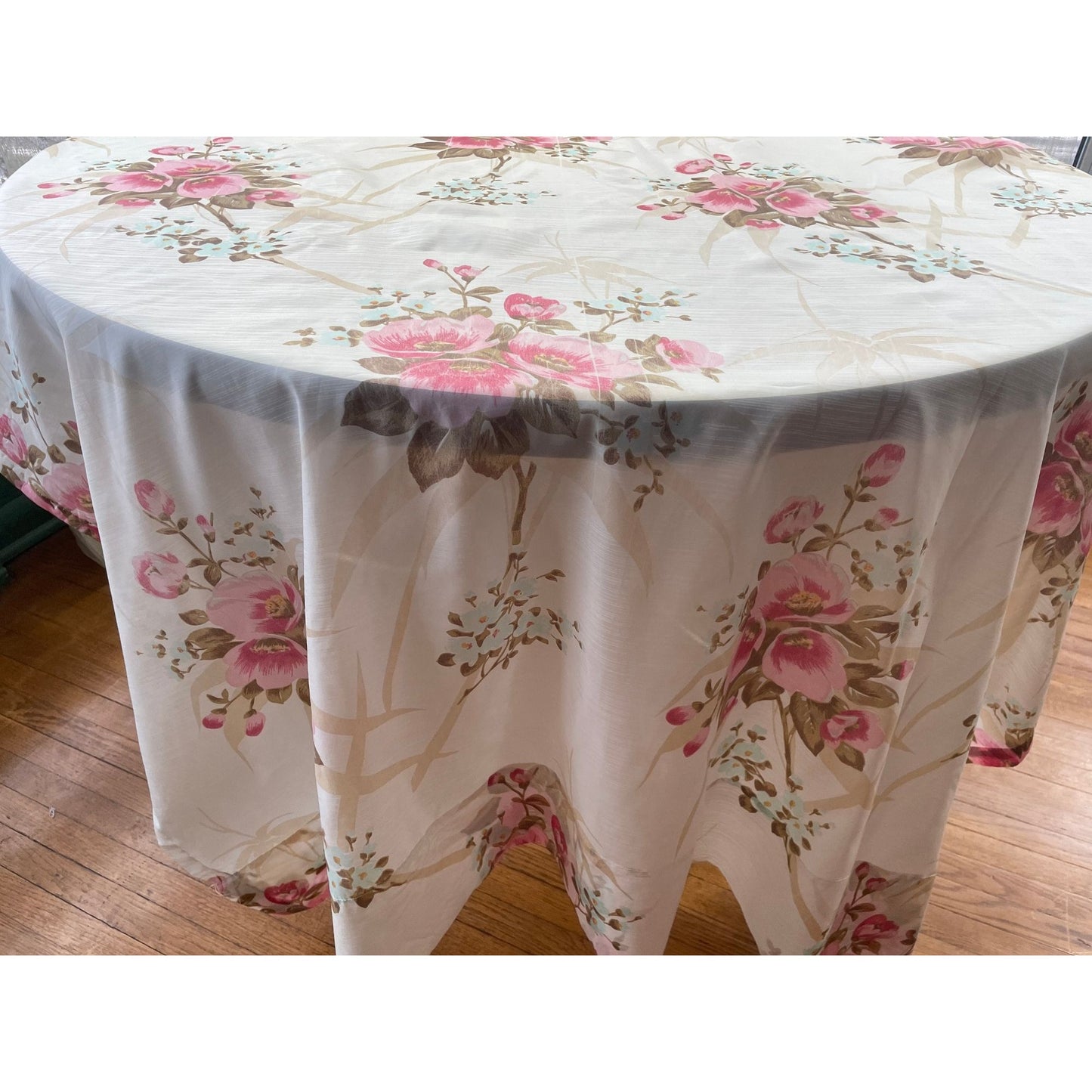 Vintage 60s sheer floral pink curtain