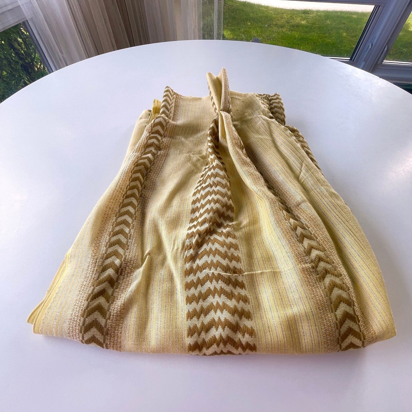 Vintage 70s yellow pleated curtain, single panel