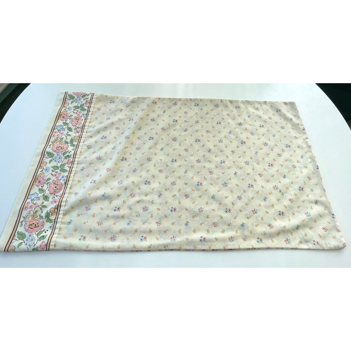 Vintage 80s pillowcase, pink and orange flowers with greenery