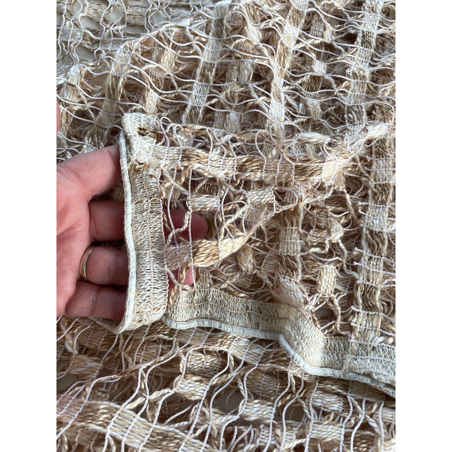 Vintage 70s ecru woolly net pleated panel