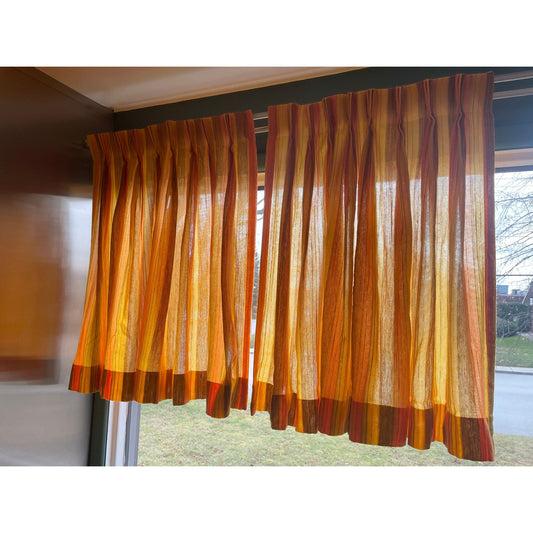 Vintage 70s pleated curtain, orange yellow stripes